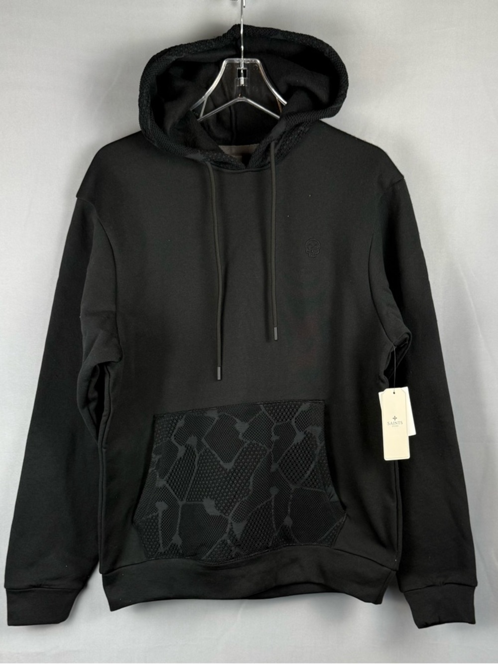 Saints Studio Black Skull Hoodie Textured Pocket NEW Size Small